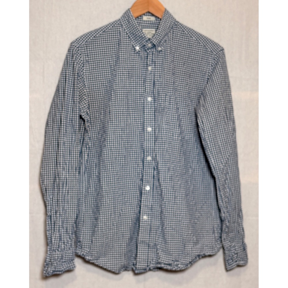 J.Crew Mens Slim Secret Wash Stretch Gingham Button Down Shirt Navy Blue M H4305